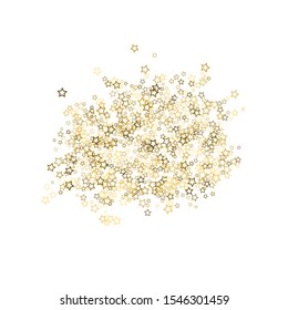 Gold Glitter Stars. Luxury Shiny Confetti. Scattered little sparkle. Flash glow silver, elements. Random magic tiny light. Gold stellar fall white background. New Year, Christmas Vector illustration.