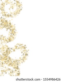 Gold Glitter Stars. Luxury Shiny Confetti. Scattered little sparkle. Flash glow silver, elements. Random magic tiny light. Gold stellar fall white background. New Year, Christmas Vector illustration.