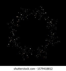 Gold Glitter Stars. Luxury Shiny Confetti. Scattered little sparkle. Flash glow silver element. Random magic tiny light. Hexagon stellar fall black background. New Year, Christmas Vector illustration.