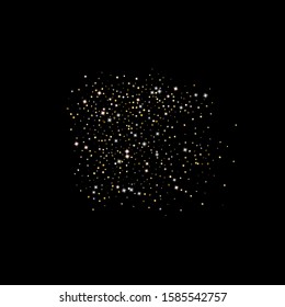 Gold Glitter Stars. Luxury Shiny Confetti. Scattered little sparkle. Flash glow silver element. Random magic tiny light. Hexagon stellar fall black background. New Year, Christmas Vector illustration.