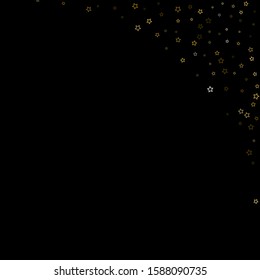 Gold Glitter Stars. Luxury Shiny Confetti. Scattered little sparkle. Flash glow silver, elements. Random magic tiny light. Gold stellar fall black background. New Year, Christmas Vector illustration.