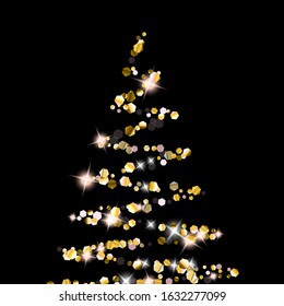 Gold Glitter Stars. Luxury Shiny Confetti. Scattered little sparkle. Flash glow silver element. Random magic tiny light. Hexagon stellar fall black background. New Year, Christmas Vector illustration.