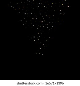 Gold Glitter Stars. Luxury Shiny Confetti. Scattered little sparkle. Flash glow silver element. Random magic tiny light. Hexagon stellar fall black background. New Year, Christmas Vector illustration.