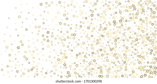 Gold Glitter Stars. Luxury Shiny Confetti. Scattered little sparkle. Flash glow silver, elements. Random magic tiny light. Gold stellar fall white background. New Year, Christmas Vector illustration.