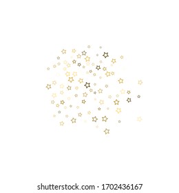 Gold Glitter Stars. Luxury Shiny Confetti. Scattered little sparkle. Flash glow silver, elements. Random magic tiny light. Gold stellar fall white background. New Year, Christmas Vector illustration.