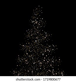 Gold Glitter Stars. Luxury Shiny Confetti. Scattered little sparkle. Flash glow silver element. Random magic tiny light. Hexagon stellar fall black background. New Year, Christmas Vector illustration.