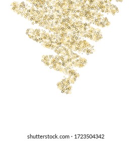 Gold Glitter Stars. Luxury Shiny Confetti. Scattered little sparkle. Flash glow silver, elements. Random magic tiny light. Gold stellar fall white background. New Year, Christmas Vector illustration.
