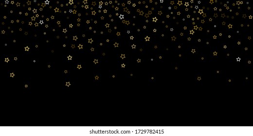 Gold Glitter Stars. Luxury Shiny Confetti. Scattered little sparkle. Flash glow silver, elements. Random magic tiny light. Gold stellar fall black background. New Year, Christmas Vector illustration.