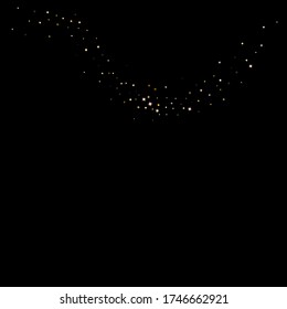 Gold Glitter Stars. Luxury Shiny Confetti. Scattered little sparkle. Flash glow silver element. Random magic tiny light. Hexagon stellar fall black background. New Year, Christmas Vector illustration.