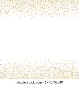 Gold Glitter Stars. Luxury Shiny Confetti. Scattered little sparkle. Flash glow silver element. Random magic tiny light. Stellar fall white background. New Year, Christmas Vector illustration.