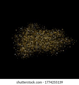 Gold Glitter Stars. Luxury Shiny Confetti. Scattered little sparkle. Flash glow silver element. Random magic tiny light. Stellar fall black background. New Year, Christmas Vector illustration.