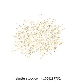 Gold Glitter Stars. Luxury Shiny Confetti. Scattered little sparkle. Flash glow silver element. Random magic tiny light. Stellar fall white background. New Year, Christmas Vector illustration.