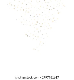 Gold Glitter Stars. Luxury Shiny Confetti. Scattered little sparkle. Flash glow silver element. Random magic tiny light. Stellar fall white background. New Year, Christmas Vector illustration.