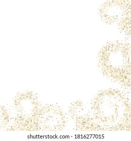 Gold Glitter Stars. Luxury Shiny Confetti. Scattered little sparkle. Flash glow silver element. Random magic tiny light. Stellar fall white background. New Year, Christmas Vector illustration.