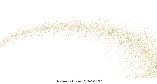 Gold Glitter Stars. Luxury Shiny Confetti. Scattered little sparkle. Flash glow silver element. Random magic tiny light. Stellar fall white background. New Year, Christmas Vector illustration.