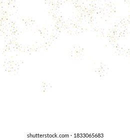 Gold Glitter Stars. Luxury Shiny Confetti. Scattered little sparkle. Flash glow silver element. Random magic tiny light. Stellar fall white background. New Year, Christmas Vector illustration.