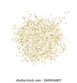 Gold Glitter Stars. Luxury Shiny Confetti. Scattered little sparkle. Flash glow silver element. Random magic tiny light. Stellar fall white background. New Year, Christmas Vector illustration.