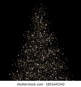 Gold Glitter Stars. Luxury Shiny Confetti. Scattered little sparkle. Flash glow silver element. Random magic tiny light. Hexagon stellar fall black background. New Year, Christmas Vector illustration.