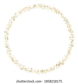 Gold Glitter Stars. Luxury Shiny Confetti. Scattered little sparkle. Flash glow silver element. Random magic tiny light. Stellar fall white background. New Year, Christmas Vector illustration.