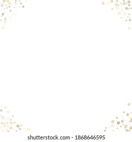 Gold Glitter Stars. Luxury Shiny Confetti. Scattered little sparkle. Flash glow silver, elements. Random magic tiny light. Gold stellar fall white background. New Year, Christmas Vector illustration.