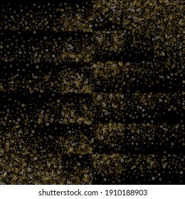 Gold Glitter Stars. Luxury Shiny Confetti. Scattered little sparkle. Flash glow silver element. Random magic tiny light. Stellar fall black background. New Year, Christmas Vector illustration.