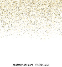 Gold Glitter Stars. Luxury Shiny Confetti. Scattered little sparkle. Flash glow silver element. Random magic tiny light. Stellar fall white background. New Year, Christmas Vector illustration.