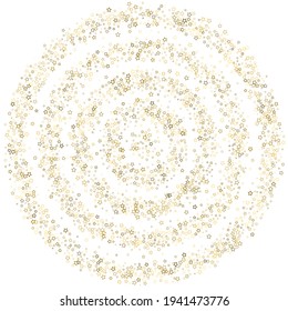 Gold Glitter Stars. Luxury Shiny Confetti. Scattered little sparkle. Flash glow silver element. Random magic tiny light. Stellar fall white background. New Year, Christmas Vector illustration.