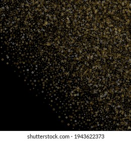 Gold Glitter Stars. Luxury Shiny Confetti. Scattered little sparkle. Flash glow silver element. Random magic tiny light. Stellar fall black background. New Year, Christmas Vector illustration.