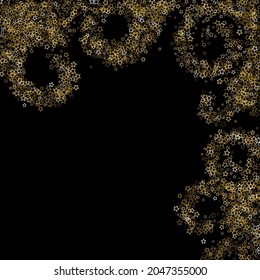 Gold Glitter Stars. Luxury Shiny Confetti. Scattered little sparkle. Flash glow silver, elements. Random magic tiny light. Gold stellar fall black background. New Year, Christmas Vector illustration.