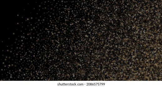 Gold Glitter Stars. Luxury Shiny Confetti. Scattered little sparkle. Flash glow silver element. Random magic tiny light. Stellar fall black background. New Year, Christmas Vector illustration.