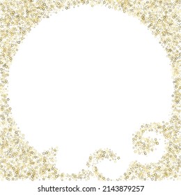 Gold Glitter Stars. Luxury Shiny Confetti. Scattered little sparkle. Flash glow silver element. Random magic tiny light. Stellar fall white background. New Year, Christmas Vector illustration.
