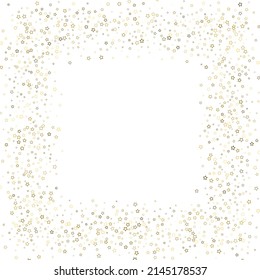 Gold Glitter Stars. Luxury Shiny Confetti. Scattered little sparkle. Flash glow silver element. Random magic tiny light. Stellar fall white background. New Year, Christmas Vector illustration.