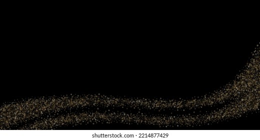 Gold Glitter Stars. Luxury Shiny Confetti. Scattered little sparkle. Flash glow silver element. Random magic tiny light. Stellar fall black background. New Year, Christmas Vector illustration.