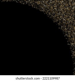 Gold Glitter Stars. Luxury Shiny Confetti. Scattered little sparkle. Flash glow silver element. Random magic tiny light. Stellar fall black background. New Year, Christmas Vector illustration.