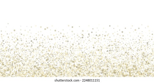 Gold Glitter Stars. Luxury Shiny Confetti. Scattered little sparkle. Flash glow silver element. Random magic tiny light. Stellar fall white background. New Year, Christmas Vector illustration.