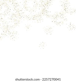 Gold Glitter Stars. Luxury Shiny Confetti. Scattered little sparkle. Flash glow silver element. Random magic tiny light. Stellar fall white background. New Year, Christmas Vector illustration.