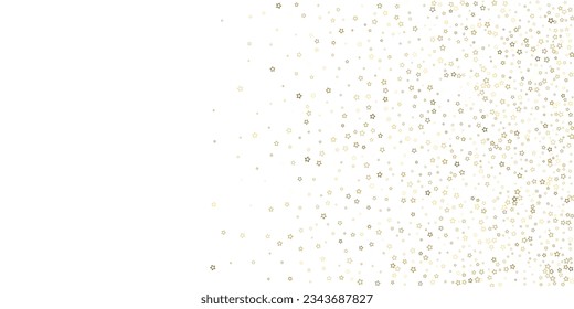 Gold Glitter Stars. Luxury Shiny Confetti. Scattered little sparkle. Flash glow silver element. Random magic tiny light. Stellar fall white background. New Year, Christmas Vector illustration.