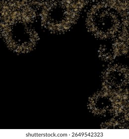 Gold Glitter Stars. Luxury Shiny Confetti. Scattered little sparkle. Flash glow silver element. Random magic tiny light. Stellar fall black background. New Year, Christmas Vector illustration.