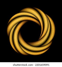 Gold glitter swirl circle frame, gold glitter particles swirl or rotate in a circle on a black background