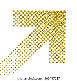 Gold glitter texture. Arrows symbol. Vector halftone.