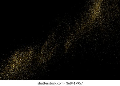 Goldene glitzernde Textur auf schwarzem Hintergrund.  Vektorgrafik, eps10.