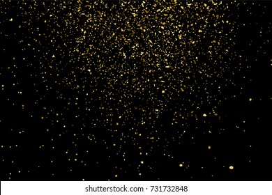 Gold glitter texture background black sparkle shine shimmer golden luxury. Bright shiny particle dust scattered falling confetti. Elegant premium decorative festive design