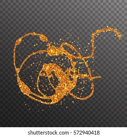 Gold glitter texture blot isolated on transparent background. Vector illustration.