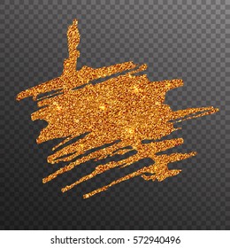 Gold glitter texture blot isolated on transparent background. Vector illustration.