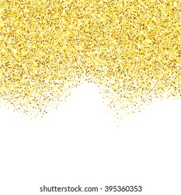 Gold glitter texture border over white background. Abstract golden sparkles of confetti. Vector illustration with room for your text.