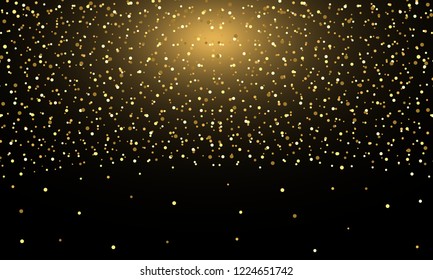 Gold glitter texture with dots on a black background.