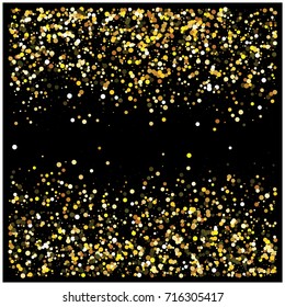 Gold glitter texture, festive Christmas and New year background. Silver sparkles on black. Celebration holiday lights. Luxury VIP premium gold glitter. Night party Christmas decoration. Cosmic stars.