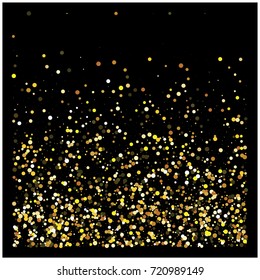 Gold glitter texture, festive Christmas and New year background. Silver sparkles on black. Celebration holiday lights. Luxury VIP premium gold glitter. Night party Christmas decoration. Cosmic stars.