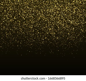 Gold glitter texture. Golden abstract particles. Sparkle glitter background. Vector illustration. Golden confetti.