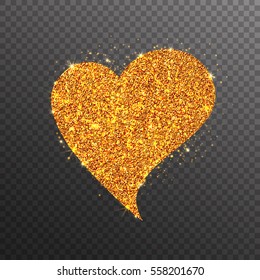 Gold glitter texture heart on transparent  background. Vector Illustration.